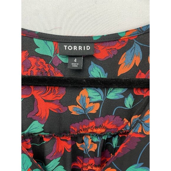 WOMEN'S TORRID GEORGETTE PINTUCK BUTTON-FRONT BLOUSE FLORAL SIZE 4 - Picture 5 of 16